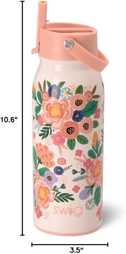Swig Life 36oz Insulated Water Bottle, Travel Water Bottle with Straw and Lid, Cup Holder Friendly, Stainless Steel (Pickleball)