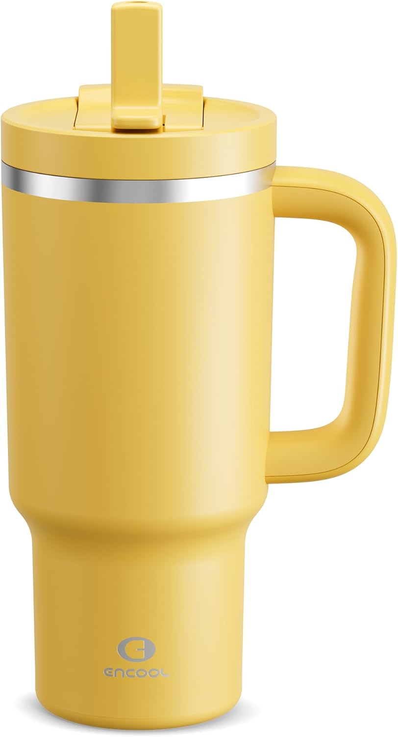 40 oz Tumbler with Handle and Straw: Stainless Steel Insulated Tumbler Keeps Cold for 24 Hours, Leakproof Travel Cup Fits in Cup Holder and BPA-Free, Cotton Candy