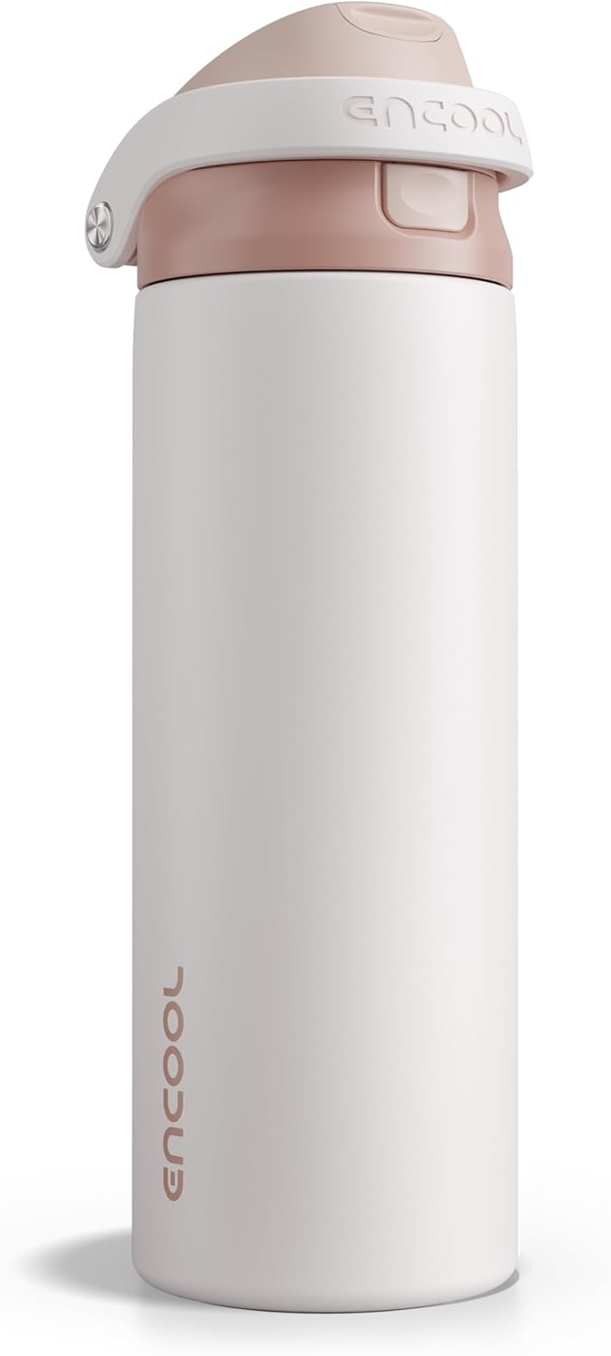 ENCOOL Leakproof Insulated Water Bottle with Straw Dual-Sip Water Bottle Bag-Safe Design for Work, Commute & Gym – Keeps Drinks Cold All Day, 24 oz, Lemonade Pink - Colors B