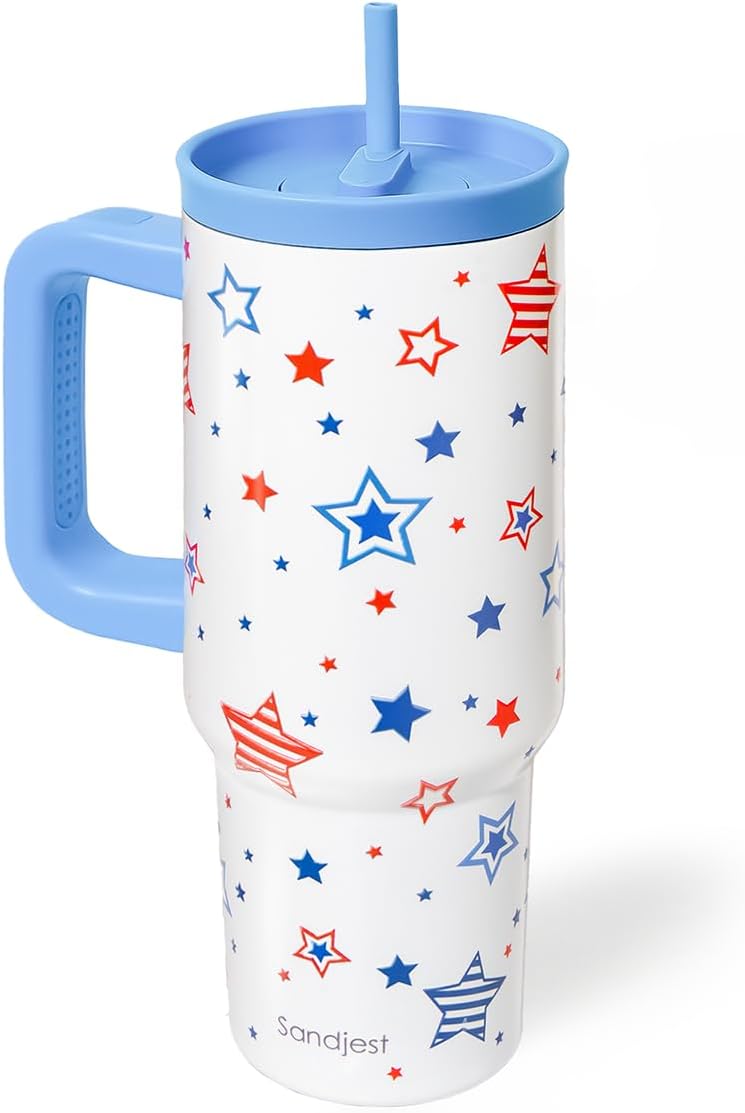 SANDJEST Pickleball Stainless Steel Locking Lid Silicone Straw Tumbler with Handle 40oz, Insulated Stainless Steel Travel Cup for Women Girls Friends Players, Gift Idea for Birthday Christmas