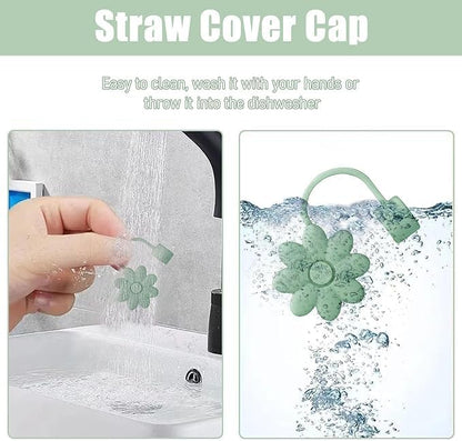 Flower Straw Covers Toppers for Stanley Cups 30&40 Oz Tumbler with Handle Accessories 4PCS Silicone Straw Caps Reusable Straws Tips Protectors for Stanley Cup 10mm 0.4in Straws,Off White