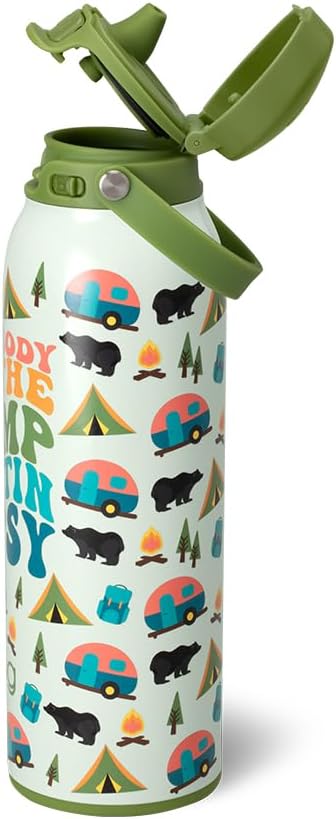 Swig Life 36oz Insulated Water Bottle, Travel Water Bottle with Straw and Lid, Cup Holder Friendly, Stainless Steel (Pickleball)