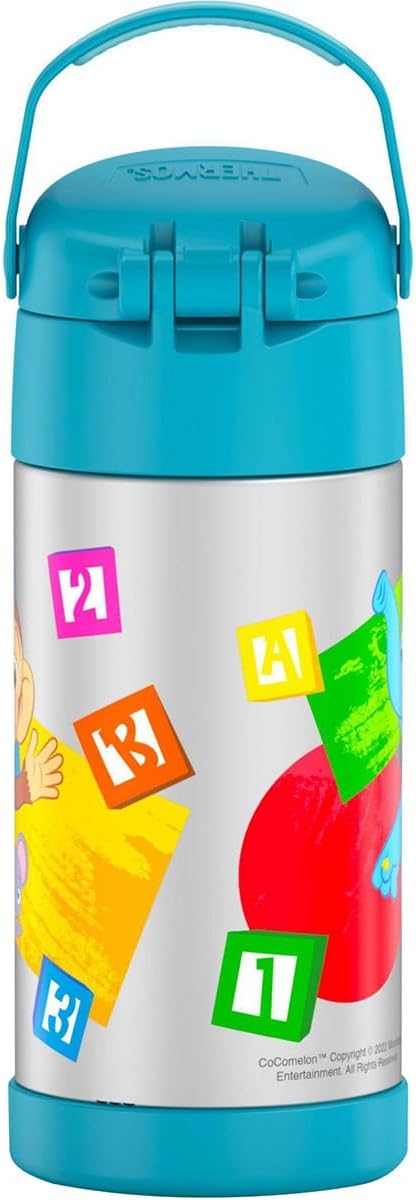 THERMOS FUNTAINER Water Bottle with Straw - 12 Ounce - Kids Stainless Steel Vacuum Insulated Water Bottle with Lid, Bluey - Colors B