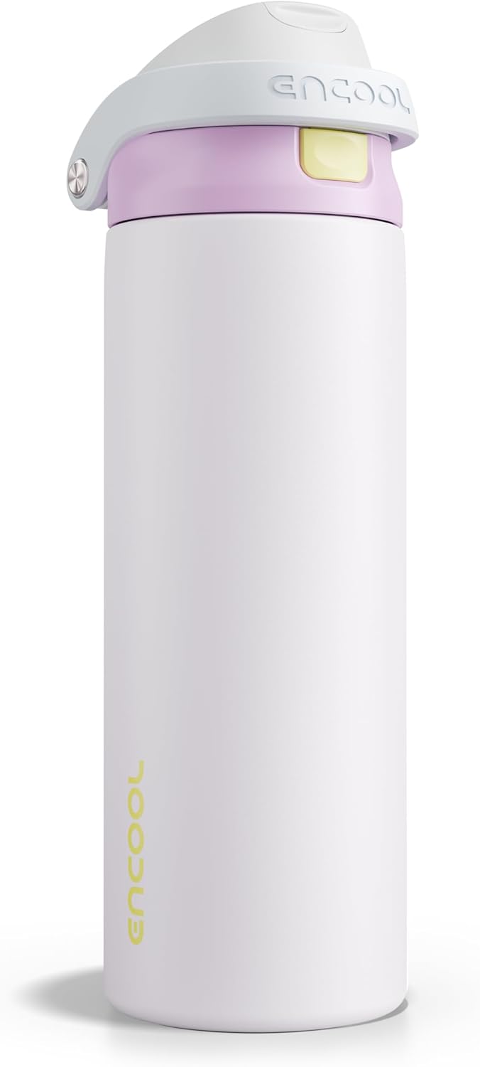 ENCOOL Leakproof Insulated Water Bottle with Straw Dual-Sip Water Bottle Bag-Safe Design for Work, Commute & Gym – Keeps Drinks Cold All Day, 24 oz, Lemonade Pink - Colors A