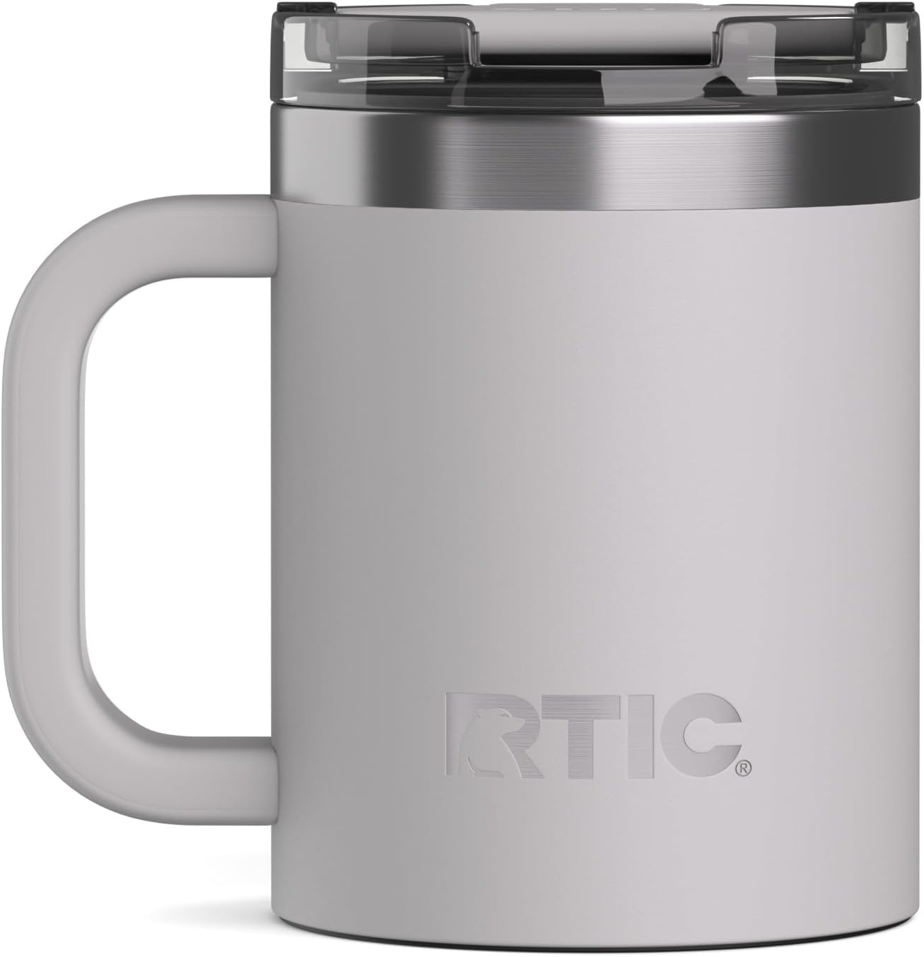 RTIC 12oz Essential Mug with Lid and Handle, Ceramic Lined, Insulated, Stainless Steel, Metal, Double Wall Vacuum-Insulation, Portable, Travel Cup for Hot and Cold Drink, Beach
