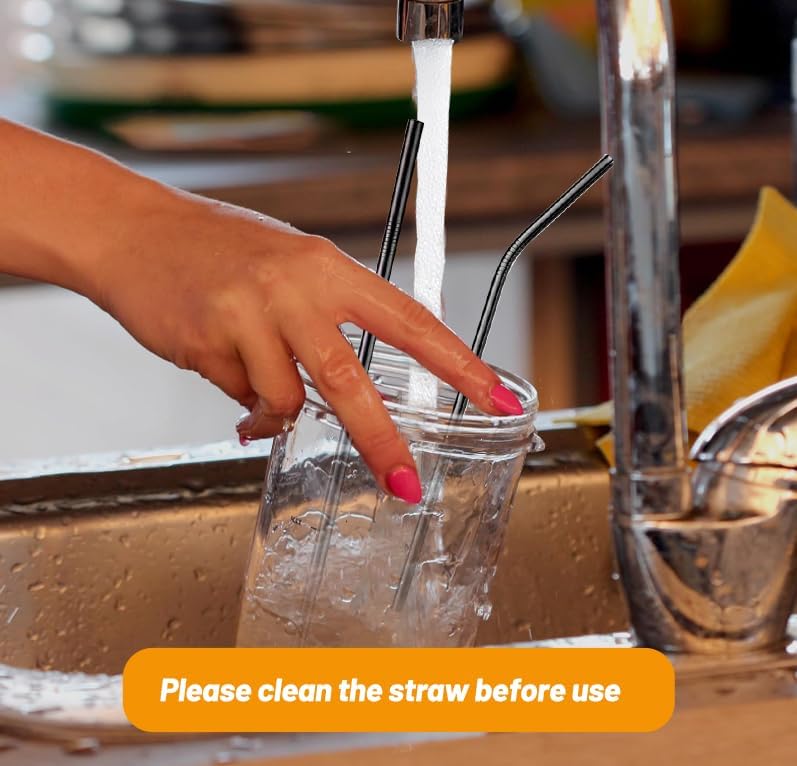 VEHHE Metal Straws Stainless Steel Straws Drinking Straws Reusable - 10.5" Ultra Long 4 + 1 - W/Cleaning Brush for 20/30 Oz for Yeti RTIC SIC Ozark Trail Tumblers (2 Straight|2 Bent|1 Brush)