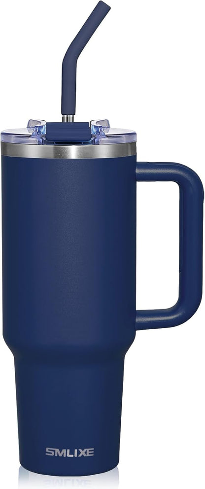 40 oz Tumbler with Handle and Straw Lid,Insulated Reusable Stainless Steel Water Bottle Travel Mug，Cupholder Friendly Double Wall Vacuum Sealed Cup (Black)