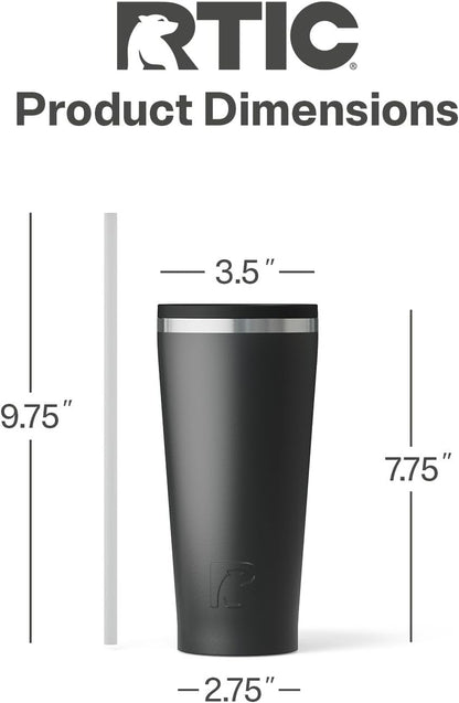 RTIC 20oz Everyday Tumbler Insulated Stainless Steel Portable Travel Coffee Cup with Straw, Ceramic Lining, Spill-Resistant Lid, BPA-Free, Hot and Cold Drink, Beach