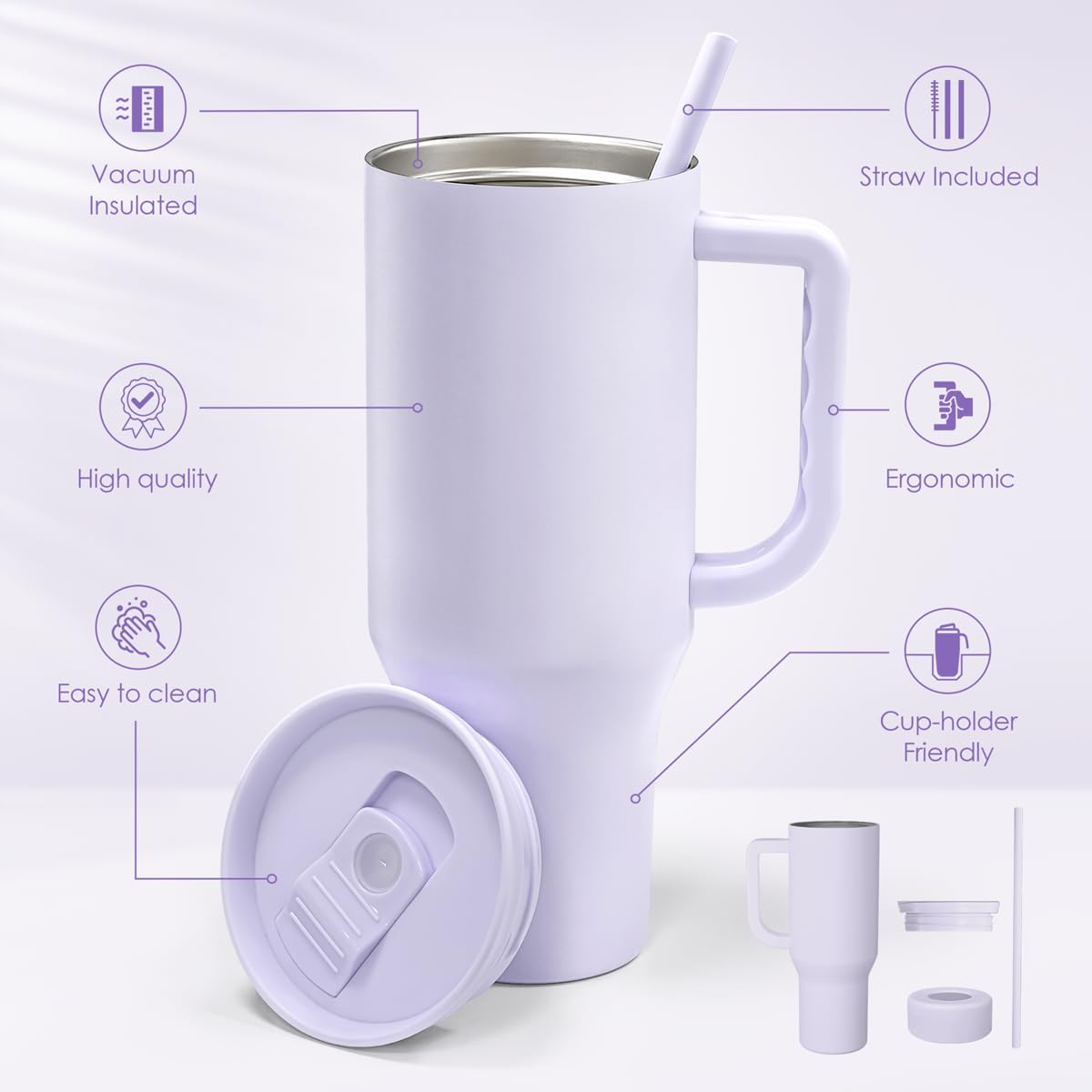 Floral Tumbler with Handle 40oz, Stainless Steel Insulated Tumblers Coffee Travel Mug Cup with Straw, Flower Coffee Cup Gifts for Women Girls, Gift for Her on Christmas Birthday Mothers Day
