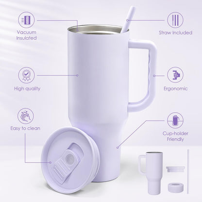 Floral Tumbler with Handle 40oz, Stainless Steel Insulated Tumblers Coffee Travel Mug Cup with Straw, Flower Coffee Cup Gifts for Women Girls, Gift for Her on Christmas Birthday Mothers Day