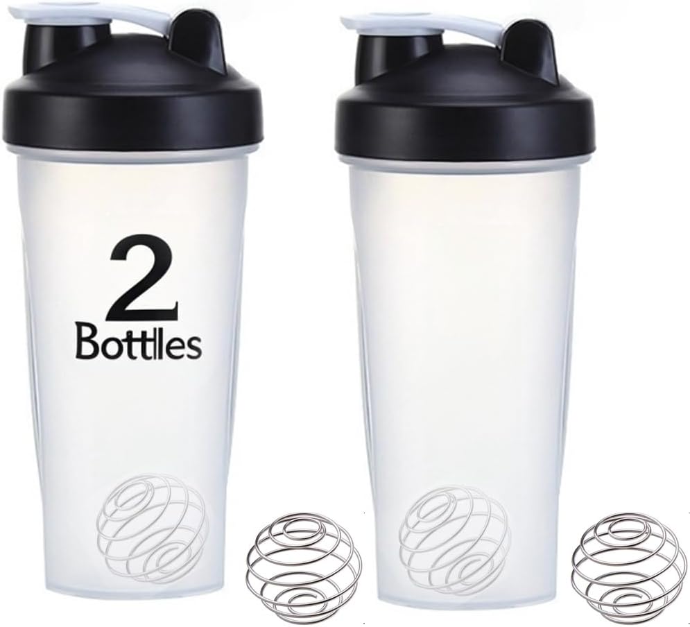 otylzto 2 Pack 28 oz Shaker Bottles for Protein Mixes, Protein Shaker Bottle with Stainless Steel Whisk Ball, Shaker Cup, Protein Bottle, Protein Shake Bottles