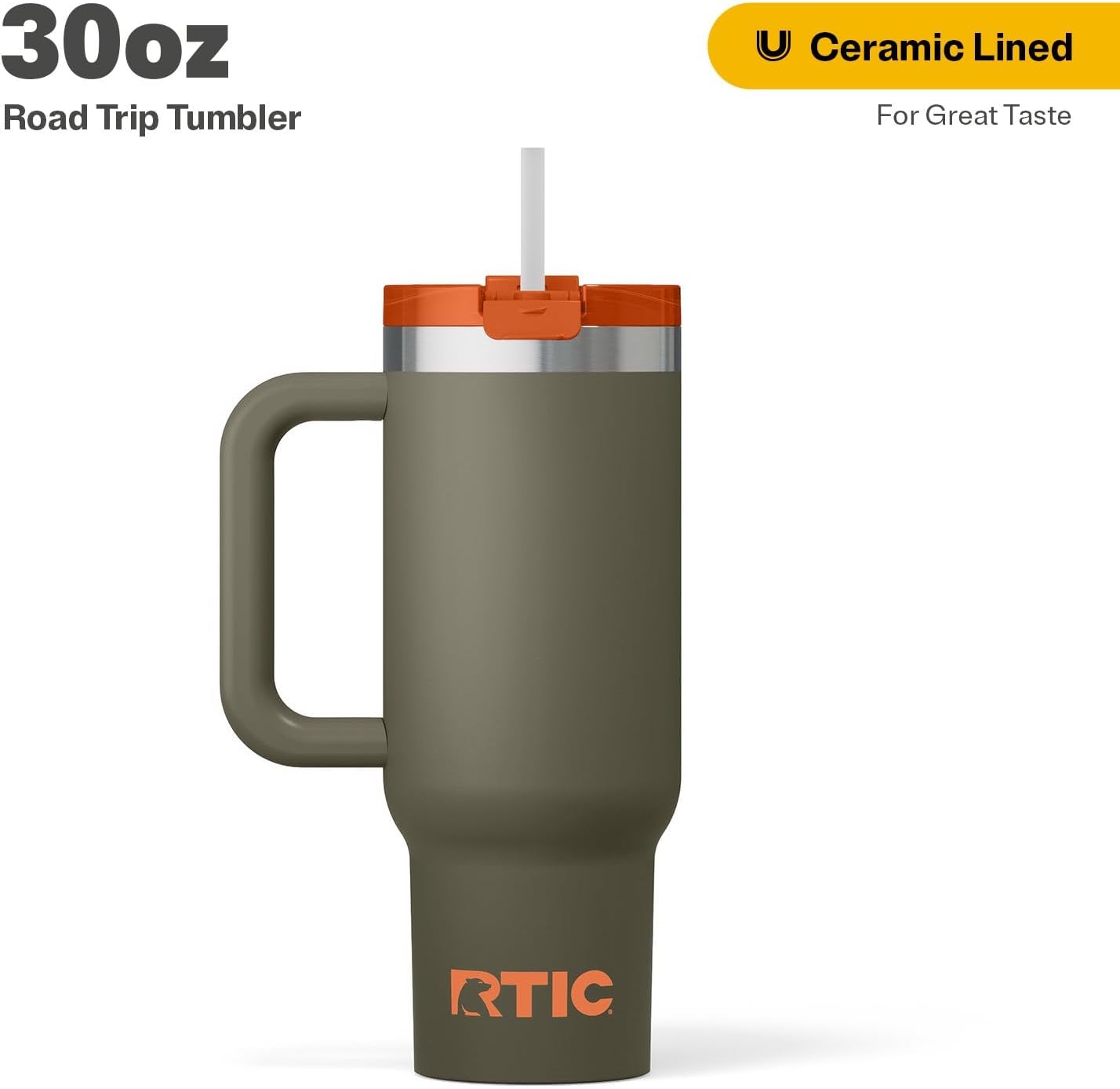 RTIC 30 oz Road Trip Tumbler Double-Walled Ceramic Lined InsulatedStainless Steel Portable Travel Coffee Mug Cup with Lid, Handle and Straw, Periwinkle Bouquet