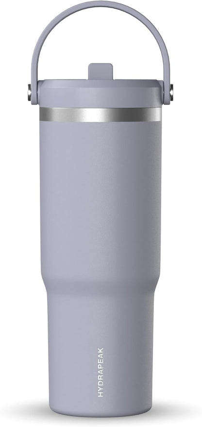 Hydrapeak Nomad 32oz Insulated Stainless Steel Travel Tumbler with Handle & Straw Lid, Leakproof, Cupholder Friendly, Keeps Drinks Cold 24 Hours, Reusable Bottle for Daily Hydration (Pale Sage)