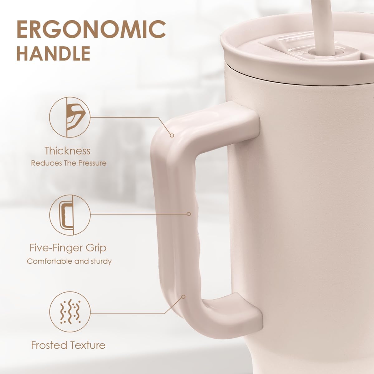 Floral Tumbler with Handle 40oz, Stainless Steel Insulated Tumblers Coffee Travel Mug Cup with Straw, Flower Coffee Cup Gifts for Women Girls, Gift for Her on Christmas Birthday Mothers Day