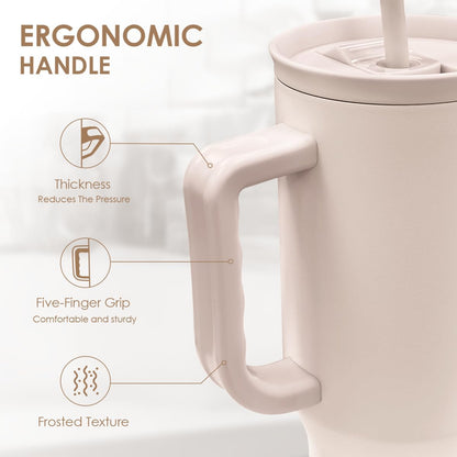 Floral Tumbler with Handle 40oz, Stainless Steel Insulated Tumblers Coffee Travel Mug Cup with Straw, Flower Coffee Cup Gifts for Women Girls, Gift for Her on Christmas Birthday Mothers Day