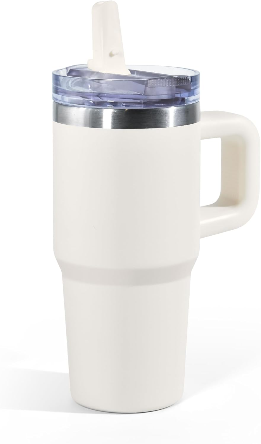 AGH 14 oz Tumbler with Handle for Kids Flip Straw Stainless Steel Mug,Stainless Steel Double Wall Vacuum Cup, Leakproof, BPA Free Keeps Drinks Cold up to 18 Hrs,Cream White