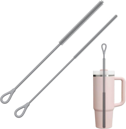 YOTIME Silicone Straw Cleaner Brush, 2Pcs Reusable Straw Brush Extra Long for Cleaning Tumbler with Handle and Glass Metal Smoothie Straws, Non-slip Handle Soft and Bendable, 6mm+9mm, Blue