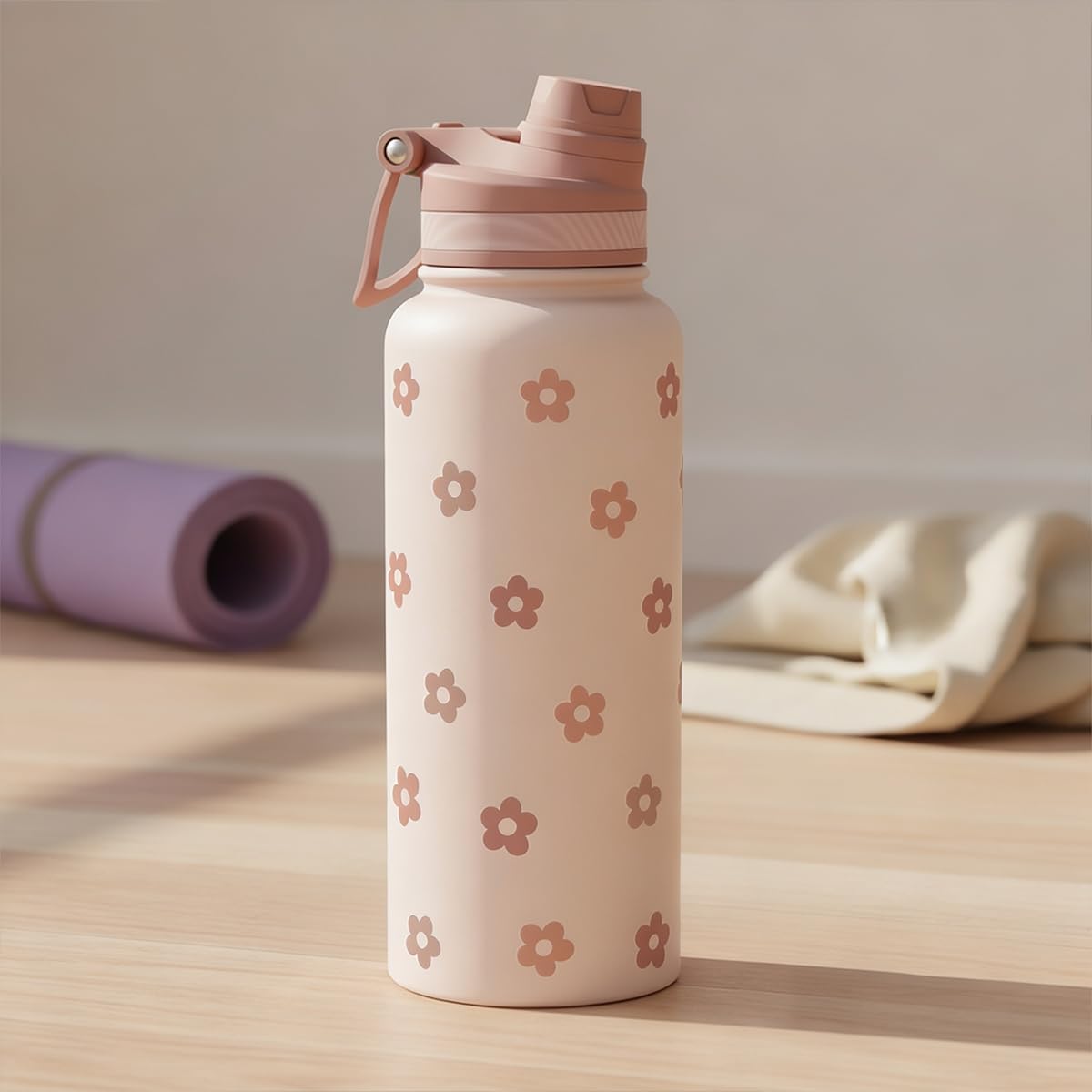 SANDJEST Pickleball Stainless Steel Water Bottle with Strap 32oz, Insulated Bottles with Straw and Spout Lid for Gym Sports Travel Outdoor, Gifts for Women Girls Birthday Christmas