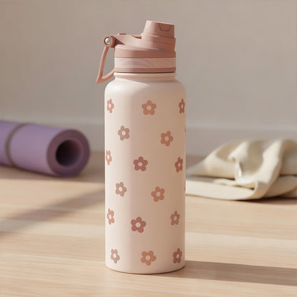 SANDJEST Pickleball Stainless Steel Water Bottle with Strap 32oz, Insulated Bottles with Straw and Spout Lid for Gym Sports Travel Outdoor, Gifts for Women Girls Birthday Christmas