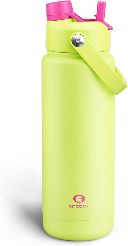 ENCOOL Insulated Water Bottle with Straw Stainless Steel Water Bottle, Leak-Proof, BPA-Free, Double Wall Vacuum Keeps Cold for 24 Hours for Sports, Travel, School (26 oz, Cotton Candy) - Colors A