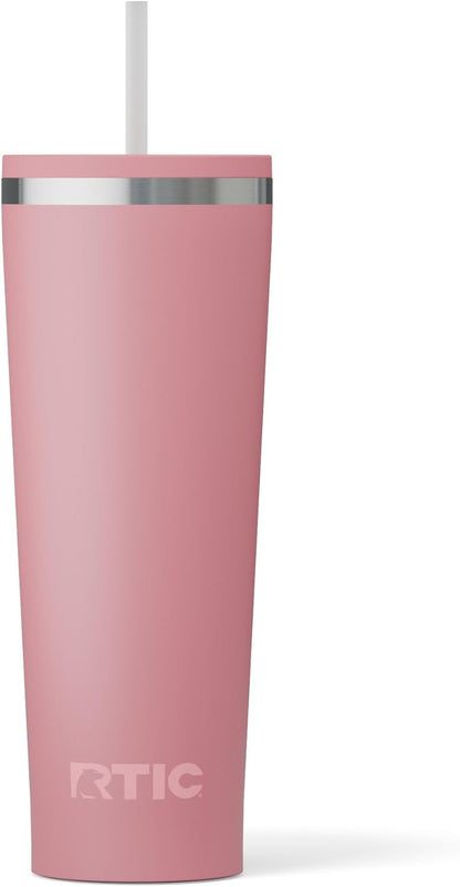 RTIC 20oz Everyday Tumbler Insulated Stainless Steel Portable Travel Coffee Cup with Straw, Ceramic Lining, Spill-Resistant Lid, BPA-Free, Hot and Cold Drink, Beach