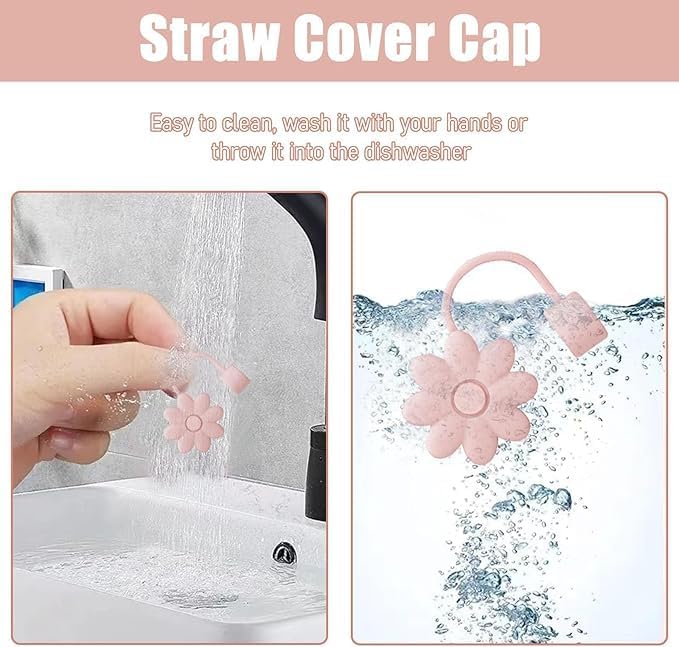 Flower Straw Covers Toppers for Stanley Cups 30&40 Oz Tumbler with Handle Accessories 4PCS Silicone Straw Caps Reusable Straws Tips Protectors for Stanley Cup 10mm 0.4in Straws,Off White