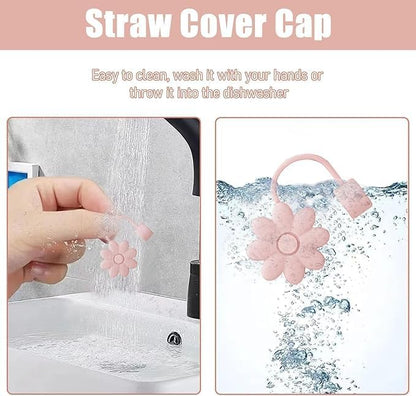 Flower Straw Covers Toppers for Stanley Cups 30&40 Oz Tumbler with Handle Accessories 4PCS Silicone Straw Caps Reusable Straws Tips Protectors for Stanley Cup 10mm 0.4in Straws,Off White