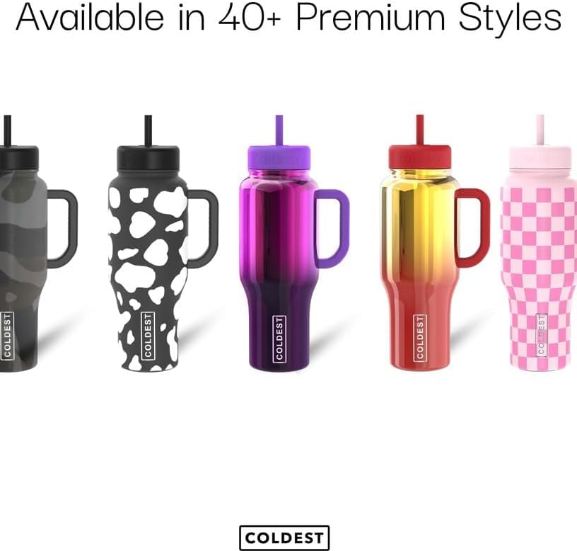 Coldest Tumbler with Handle and Straw - 100% Spill Proof Tumbler with Straw (3 Lids) - Stainless Steel Insulated Leakproof Tumblers for Women & Men - Cup Holder Friendly - 46 oz (Purple Nova) - Colors A