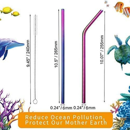 VEHHE Metal Straws Stainless Steel Straws Drinking Straws Reusable - 10.5" Ultra Long 4 + 1 - W/Cleaning Brush for 20/30 Oz for Yeti RTIC SIC Ozark Trail Tumblers (2 Straight|2 Bent|1 Brush)