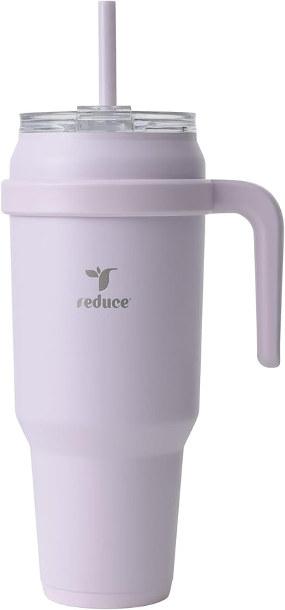 REDUCE 24 oz Stainless Steel Tumbler with Handle - Dual-Wall Vacuum Insulated Travel Mug, Sweat-Proof Lid & Reusable Straw - Keeps Drinks Cold for 24 Hrs, Fits Cupholders, Dishwasher Safe - Lilac Bud