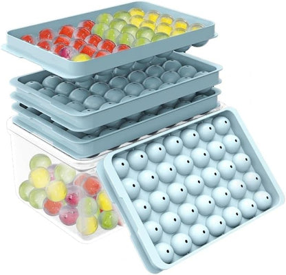 Ice Cube Trays with Lid and Bin, BPA-Free Mini 0.8 Inch Sphere Ice Molds, 2-Pack Small Round Ice Ball Trays, Easy Release, Includes Scoop & Ice Storage Box for Cocktails, Coffee
