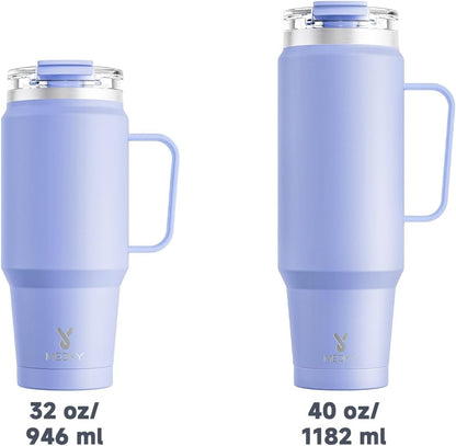 Meoky 32oz Tumbler with Handle, Stainless Steel Travel Mug with 2-in-1 Straw and Sip Lid, Vacuum Insulated Coffee Mug, 100% Leak Proof, Keeps Cold for 24 Hours or Hot for 8 Hours (Sky)
