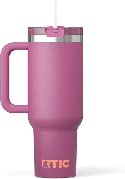 RTIC 30 oz Road Trip Tumbler Double-Walled Ceramic Lined InsulatedStainless Steel Portable Travel Coffee Mug Cup with Lid, Handle and Straw, Periwinkle Bouquet