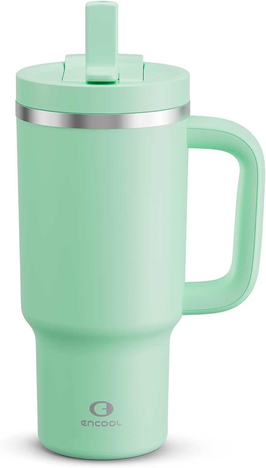 40 oz Tumbler with Handle and Straw: Stainless Steel Insulated Tumbler Keeps Cold for 24 Hours, Leakproof Travel Cup Fits in Cup Holder and BPA-Free, Cotton Candy