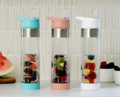 Infusion Pro Fruit Infuser Water Bottle with Straw Lid 24 oz : Flip-Up Straw : Insulated Sleeve & Fruit Infusion Water eBook : Bottom Loading Infuser for More Flavor - Kauai Sunset
