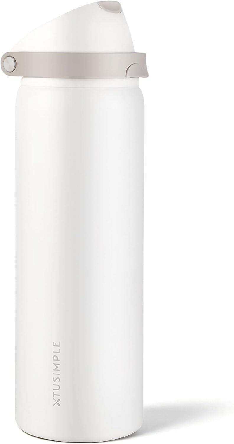 24 oz Stainless Steel Water Bottle with 2-in-1 Quick Flip Straw and Push Button Spout Lid, Fits Car Cupholder, Triple Walled Vacuum Insulated Metal Leakproof, for Gym, Hiking, Trip, Black