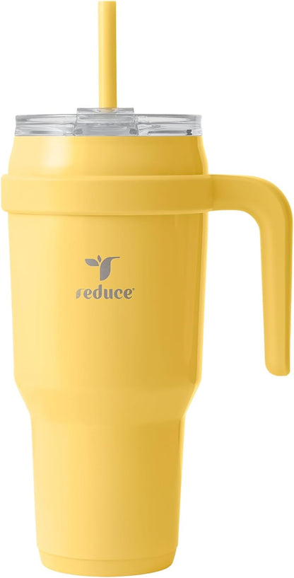 REDUCE 24 oz Stainless Steel Tumbler with Handle - Dual-Wall Vacuum Insulated Travel Mug, Sweat-Proof Lid & Reusable Straw - Keeps Drinks Cold for 24 Hrs, Fits Cupholders, Dishwasher Safe - Lilac Bud