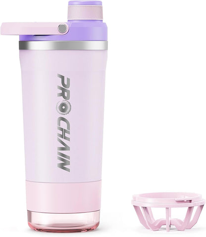 PROCHAIN Insulated Stainless Steel Shaker Bottle, Metal Shaker Cup for Protein Shakes with Storage, Leak-Proof Twist Lock Lid, Perfect for Gym Sports, 20 oz