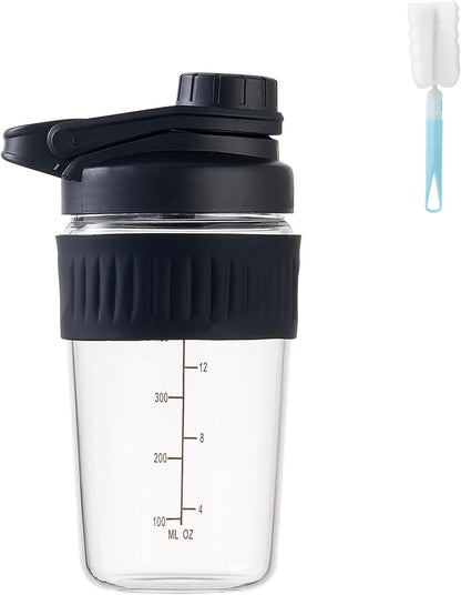 16oz Glass Shaker Bottle for Protein, Small Borosilicate Glass Protein Powder Leak-Proof Shaker Cup Mixes with 304 Blending Ball(16oz,Black)