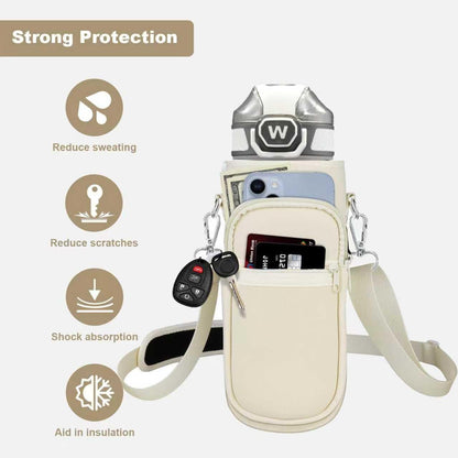 Water Bottle Holder with Strap, Insulated Crossbody Sling Bag, Carrier with Phone Pocket for Walking Hiking Camping Fishing