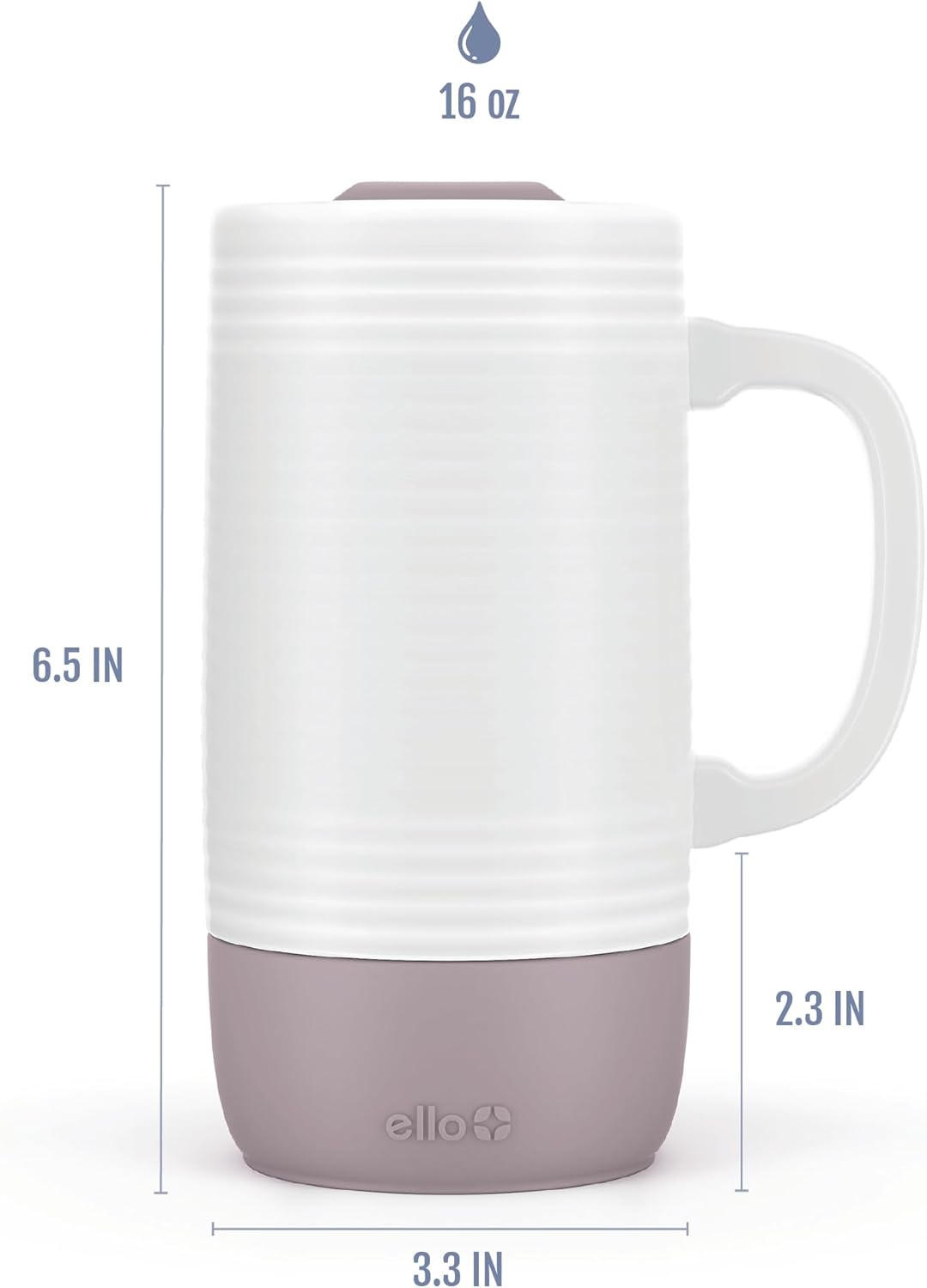 Ello Jane 18oz Ceramic Travel Mug with Handle, Splash-Resistant Slider Lid and Built-in Coaster, Perfect for Coffee and Tea, BPA Free, Dishwasher Safe, Gift for Him Her Mother's Day Birthday, Sandbar