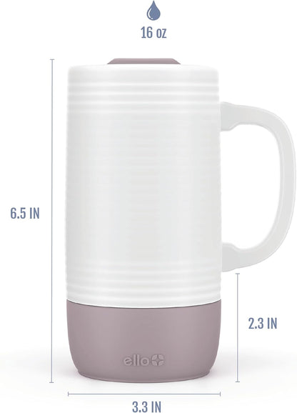 Ello Jane 18oz Ceramic Travel Mug with Handle, Splash-Resistant Slider Lid and Built-in Coaster, Perfect for Coffee and Tea, BPA Free, Dishwasher Safe, Gift for Him Her Mother's Day Birthday, Sandbar