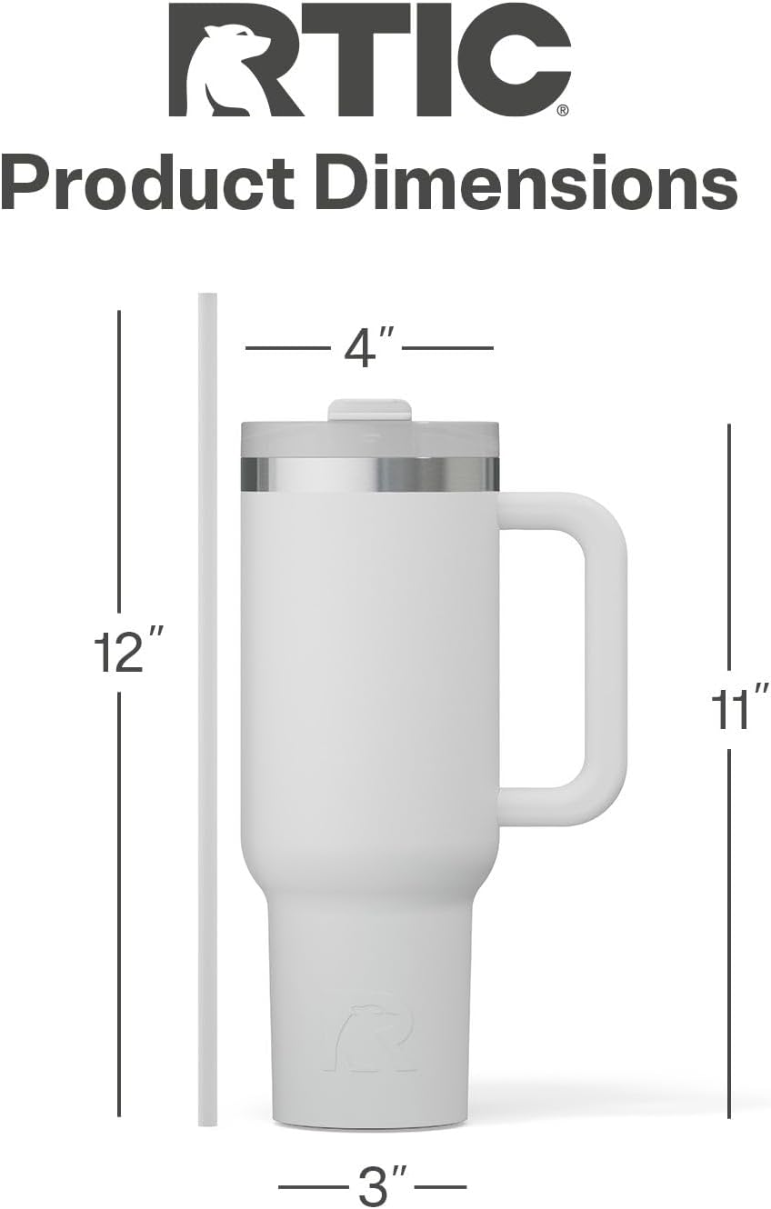 RTIC 30 oz Road Trip Tumbler Double-Walled Ceramic Lined InsulatedStainless Steel Portable Travel Coffee Mug Cup with Lid, Handle and Straw, Periwinkle Bouquet