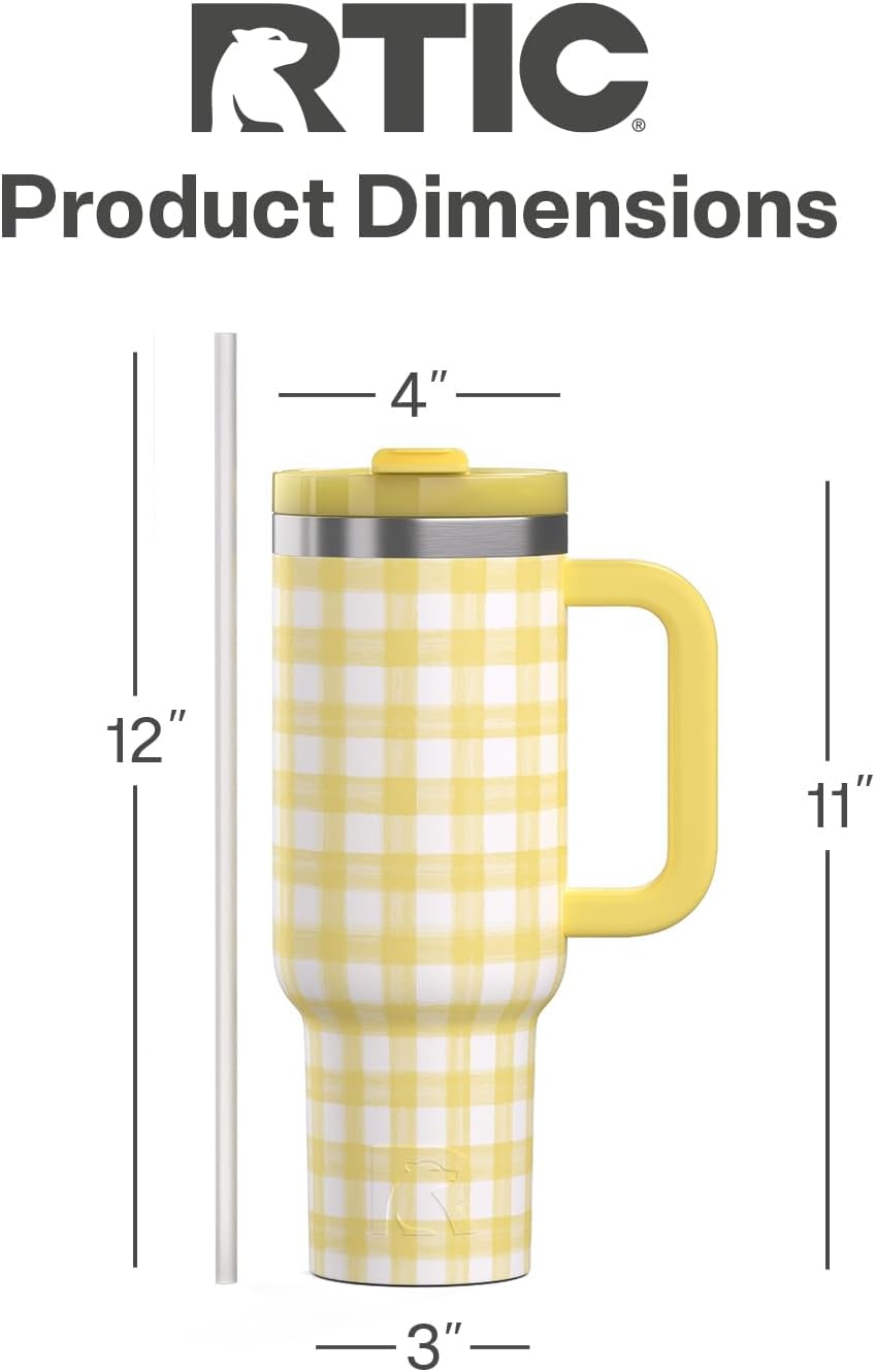 RTIC 30 oz Road Trip Tumbler Double-Walled Ceramic Lined InsulatedStainless Steel Portable Travel Coffee Mug Cup with Lid, Handle and Straw, Periwinkle Bouquet