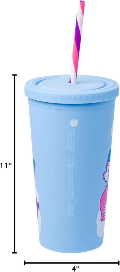 Silver Buffalo Sanrio Hello Kitty Milk Carton Pattern Plastic Boba Tumbler w Lid and Wide Straw, 24 Ounces