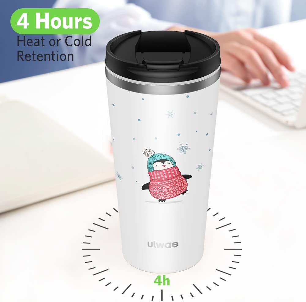 Insulated Coffee Mug with Ceramic Coating, 18oz Travel Mug with Leak-proof Lid, Vacuum Double-wall Tumbler, Stainless Steel Thermal Cup for Tea, Hot Cocoa, Cold Beverage, Ice Drinks