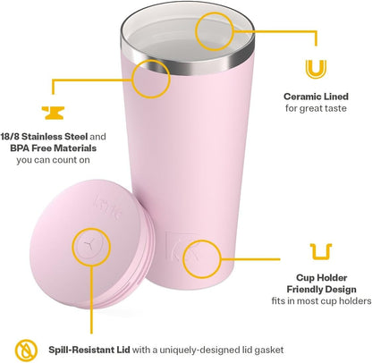 RTIC 20oz Everyday Tumbler Insulated Stainless Steel Portable Travel Coffee Cup with Straw, Ceramic Lining, Spill-Resistant Lid, BPA-Free, Hot and Cold Drink, Beach