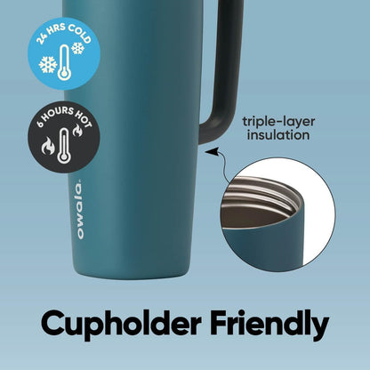 Owala SmoothSip Slider Insulated Stainless Steel Coffee Tumbler, Reusable Iced Coffee Cup, Hot Coffee Travel Mug, BPA Free 20 oz, Grey/Blue (High Dive)