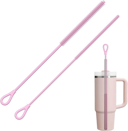 YOTIME Silicone Straw Cleaner Brush, 2Pcs Reusable Straw Brush Extra Long for Cleaning Tumbler with Handle and Glass Metal Smoothie Straws, Non-slip Handle Soft and Bendable, 6mm+9mm, Blue