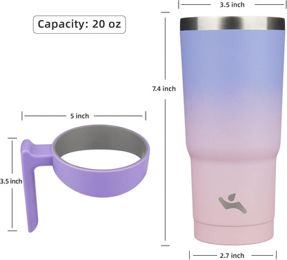 Konokyo 20 oz Tumbler with Handle and 2 Straw 2 Lid, Insulated Water Bottle Stainless Steel Vacuum Cup Reusable Travel Mug,Black